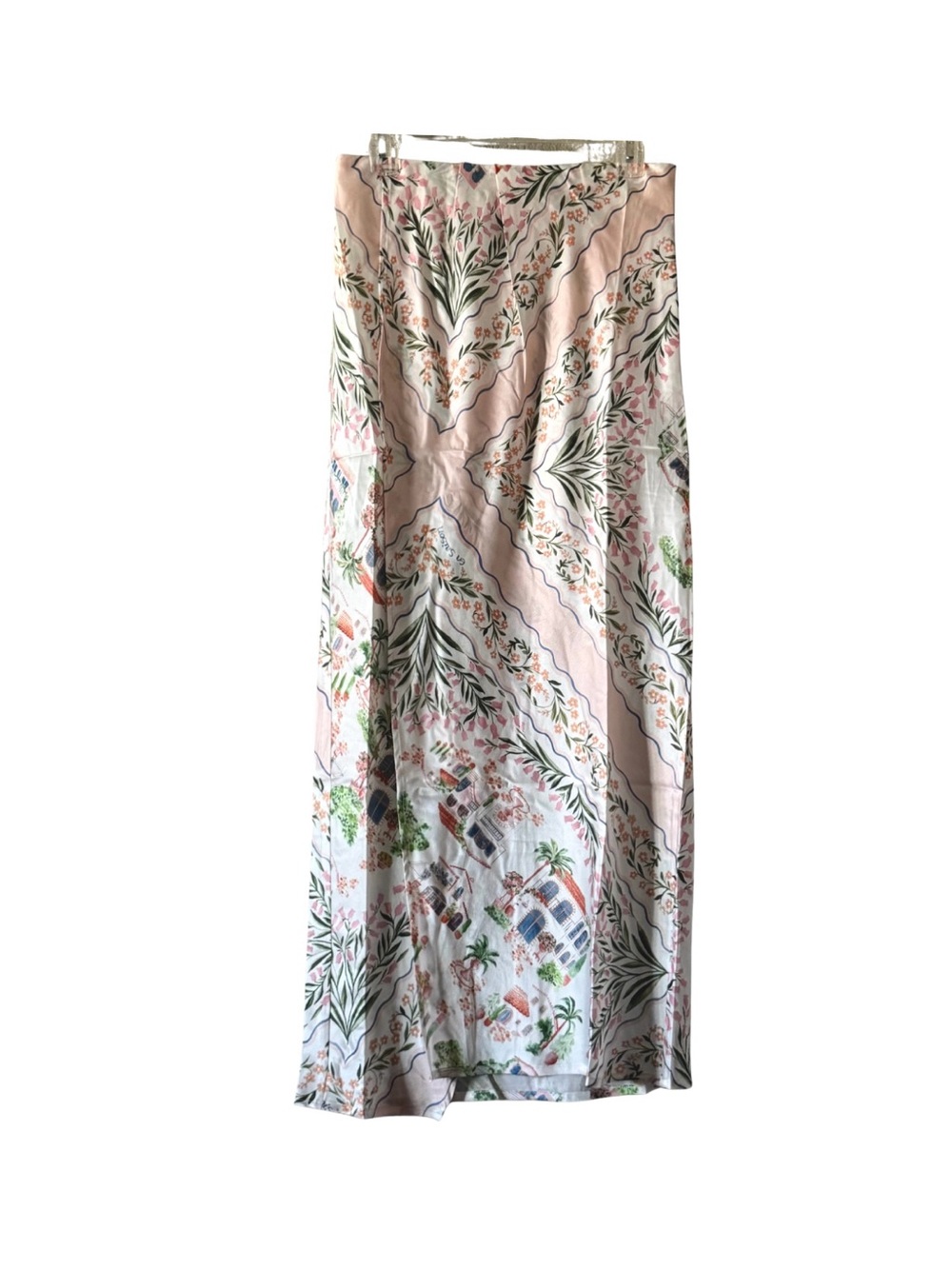 En Saison Floral Satin Skirt- Pink & Green